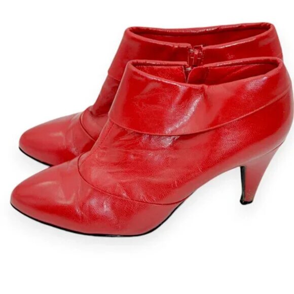 Aldo Fire Red Leather Classic Cone Heels Low Ankle Booties Shooties 39 8.5 - Picture 7 of 9